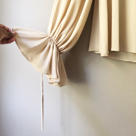 SOLD- Sheer blush nude mockneck gathered sleeve top - Picture 5 of 7